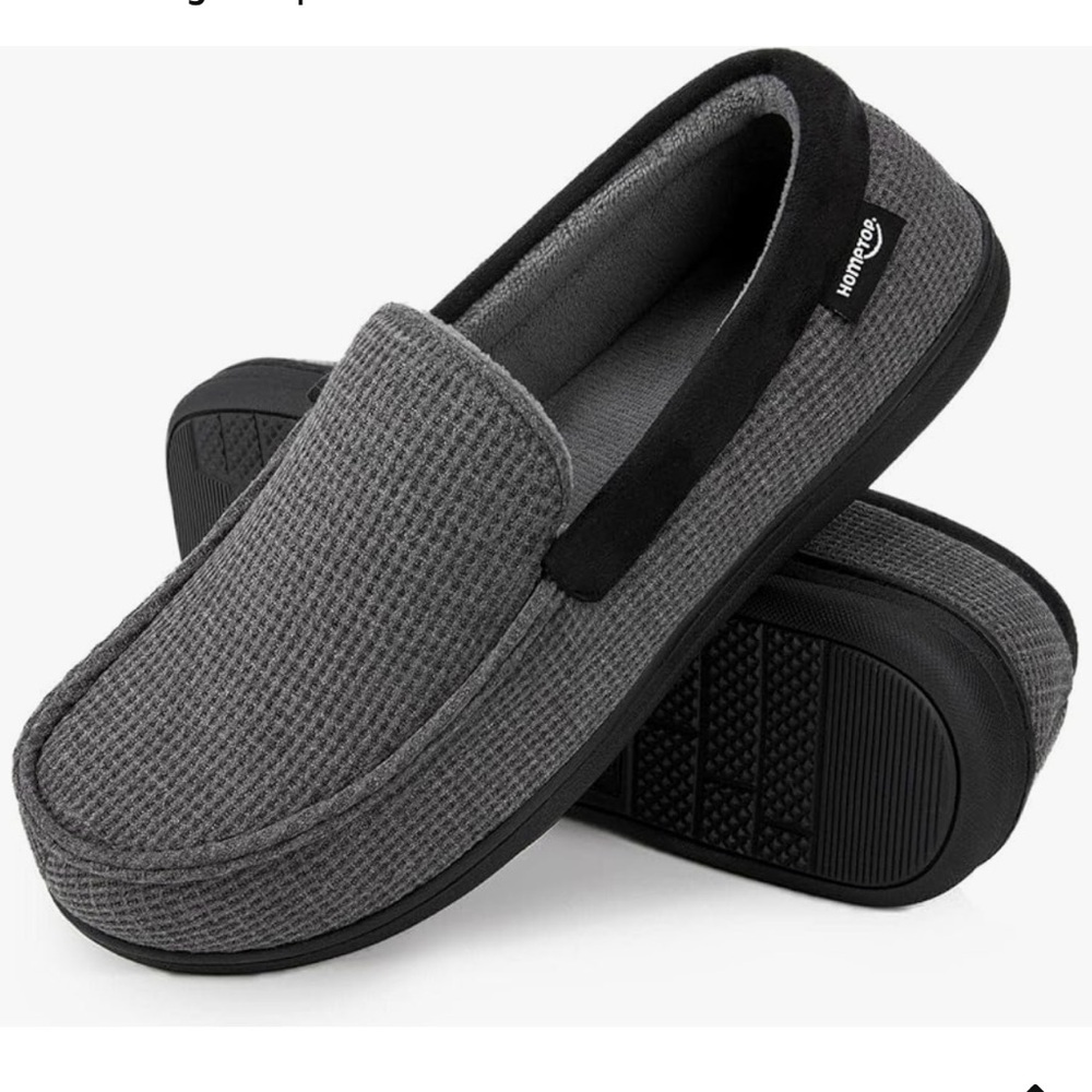 NWT home top men’s comfort memory foam moccasin slippers breathable cotton knit